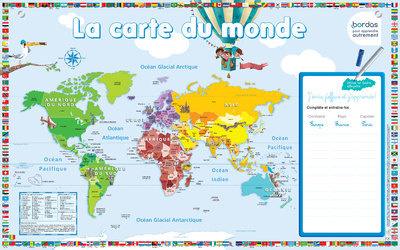 POSTER ARDOISE LA CARTE DU MONDE A L´UNITE